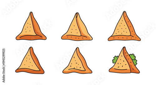 Samosa Line art vector set modern abstract colorful illustration