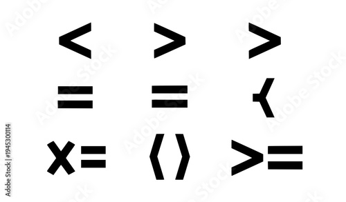 Mathematical comparison icons vector set with less than, greater than, and equality symbols isolated on transparent background