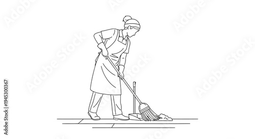 Vector illustration of a woman sweeping the floor isolated on White Background
