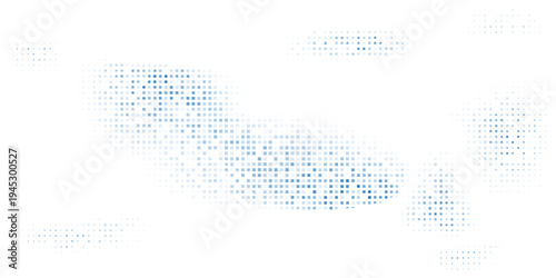 Abstract white background of random blue dots forming a grid pattern. Digital technology concept, big data, information technologies. Minimalist presentation background for corporate business.