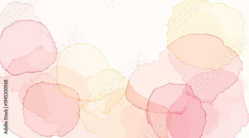 Watercolor pink and peach colored circles on white background with soft edges and blended colors