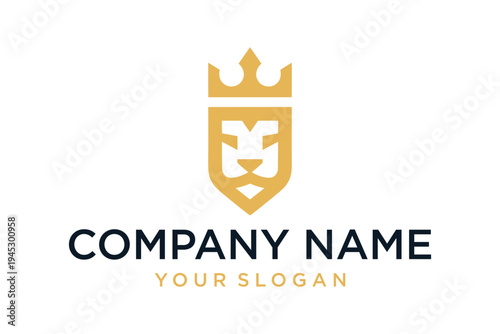 Lion King Shield Logo with Crown for Royal Brand Identity