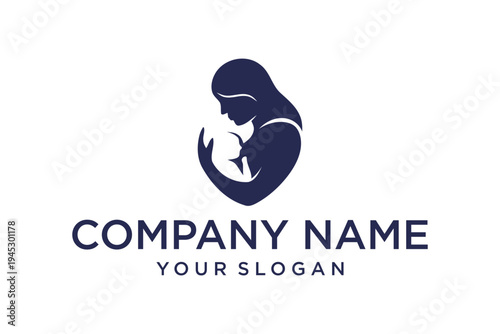 Mother breastfeeding baby logo design template