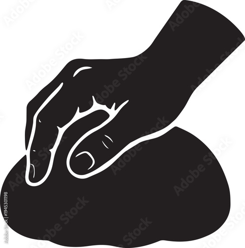 Hand kneading dough representing bakery and food preparation process graphic vector symbol isolated flat style illustration