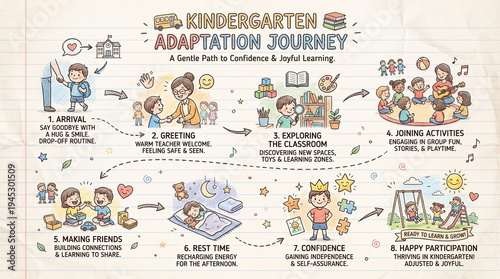 Kindergarten Adaptation Process Infographic for Early School Adjustment and Comfort.
