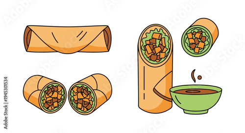 Spring Roll Plate Line art soft clean abstract vector