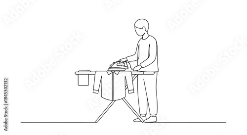 Vector illustration of a man ironing clothes isolated on White Background