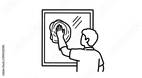 Vector illustration of man cleaning window with squeegee isolated on White Background