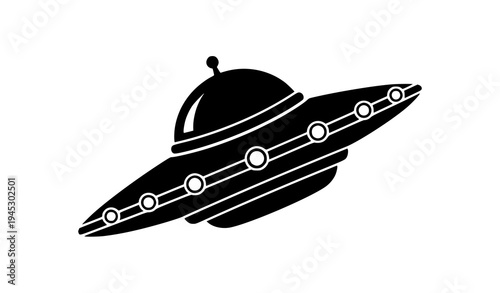 Black silhouette UFO vector icon flying saucer illustration isolated on transparent background for alien and sci-fi