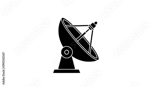 Flat satellite dish radar vector icon black silhouette for apps and websites isolated on transparent background