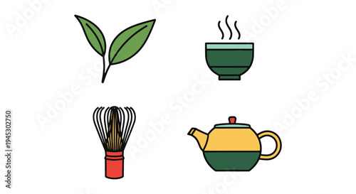 Sencha Line art vector set soft pastel abstract design