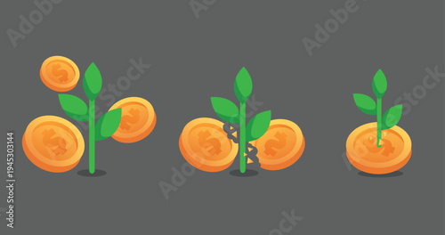 Financial Growth Concept Plant Growing from Gold Coins