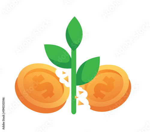 Financial Growth Concept Plant Growing from Gold Coins