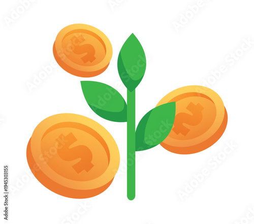 Financial Growth Concept Plant Growing from Gold Coins