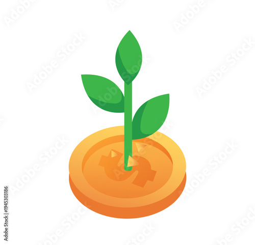 Financial Growth Concept Plant Growing from Gold Coins