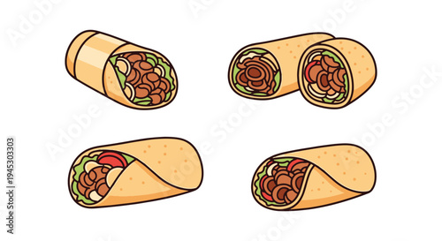 Shawarma Sandwich Line art minimal abstract color design vector