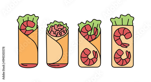 Shrimp Spring Roll Line art creative contemporary abstract illustration