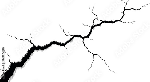 Ground crack vector illustration with branching fracture lines isolated on light background for earthquake damage and disaster concept