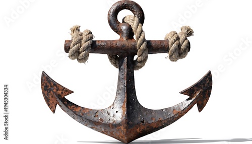 Rustic Metal Anchor Symbolizing Strength and Stability on White Background