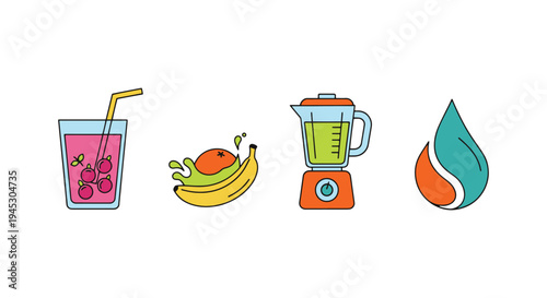 Smoothie Line art vector set creative soft abstract color