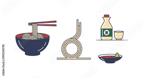 Soba Line art vector set modern pastel tone abstract artwork