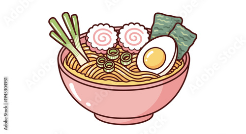 Delicious japanese ramen bowl illustration isolated on white background
