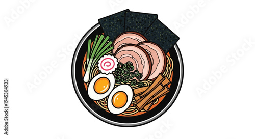 Delicious japanese ramen bowl illustration isolated on white background
