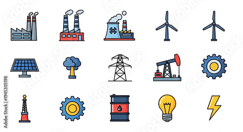 Collection of industrial and energy production icons.