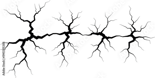 Ground crack vector illustration with branching fracture lines isolated on light background for earthquake damage and broken surface texture