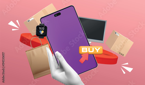 Online Shopping Illustration with Smartphone Receipt and Retail Packages