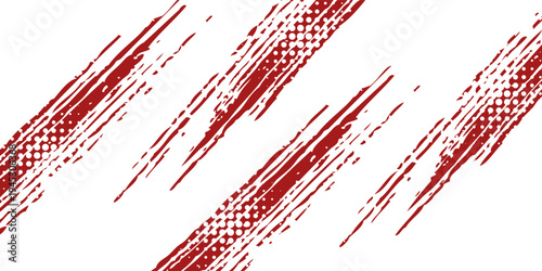 Creative red and white abstract sports background with grunge texture, brush stroke and halftone effect. Vektor illustration modern.
