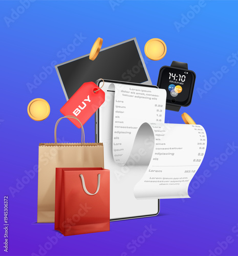 Shopping Promotion Illustration with Credit Card Smartphone and Shopping Basket