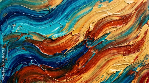 Vibrant colors swirl together in abstract artistic painting with liquid textures