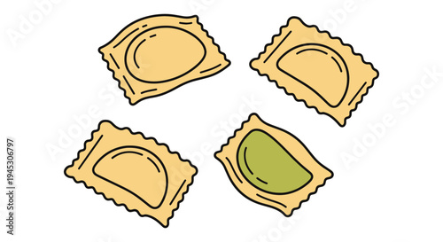 Spinach Ravioli Line art creative fluid abstract color vector