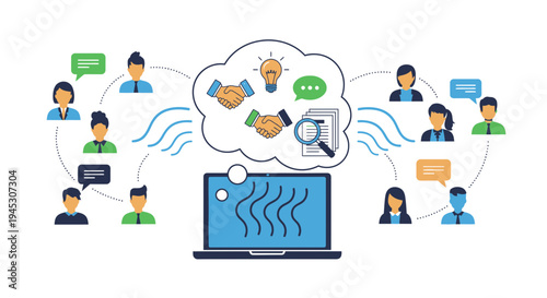 Connected teamwork concept with collaboration and idea sharing illustrated