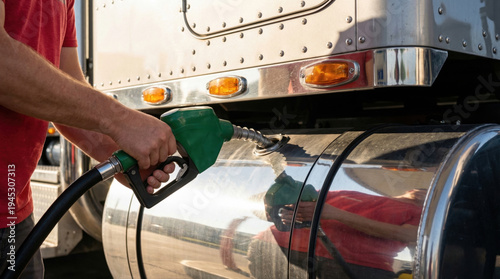 Gas pump price high worry at fuel station for large truck tank shine chrome