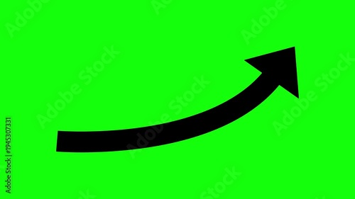 Black Curved Up Arrow Icon Symbol on Green Screen Background Loop