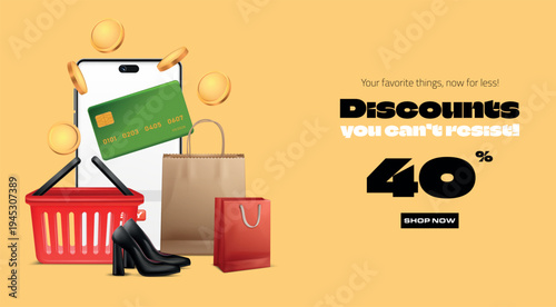 Online Shopping Sale Composition with Smartphone Receipt and Credit Card