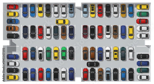 Aerial View of a Crowded Parking Lot Filled with Cars.