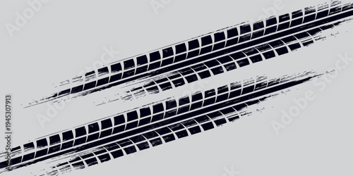 Tire track. Car, bike, motorcycle tyre mark with grunge effect isolated on white background. Wheel footprint on the road. Top view of rubber protector mark