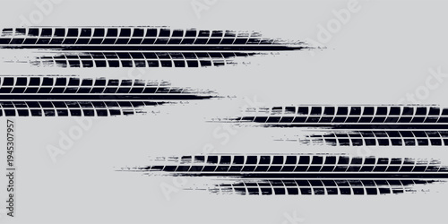 Tire track. Car, bike, motorcycle tyre mark with grunge effect isolated on white background. Wheel footprint on the road. Top view of rubber protector mark