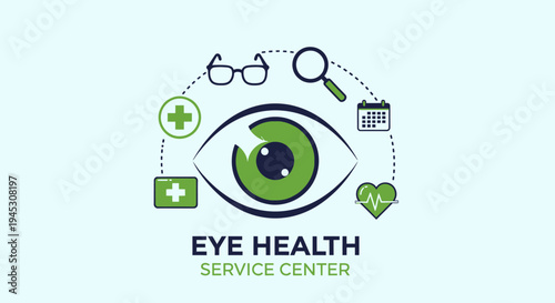 Comprehensive Eye Health Service Center Illustration A Modern Vector Design Featuring Vision Care Symbols and Medical Support Icons for Ophthalmic Clinics and Wellness Programs