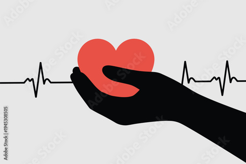 Heart in Hand with ECG Line, cardiac care concept