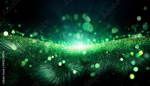 A Vibrant Abstract Image Featuring A Field Of Glowing Green Particles Against A Dark Background