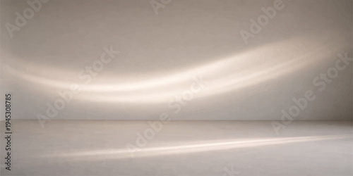 Empty white room with a light gray brushed metal texture and shiny aluminum lines on a metallic stainless steel surface backdrop