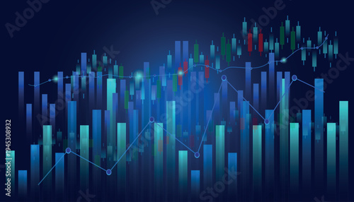 Abstract Stock Market Candlestick Chart with Blue Financial Growth Bars.eps