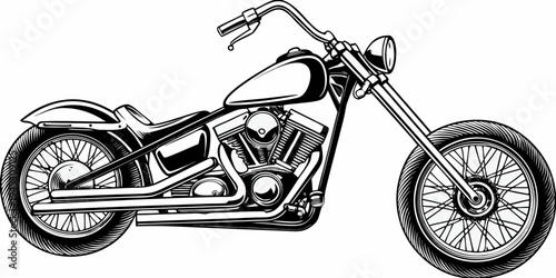 Custom Chopper Motorcycle Vector - Vintage Cruiser Motorbike Side View Illustration