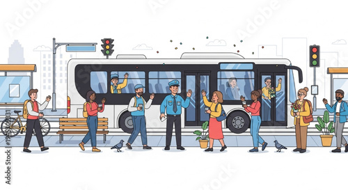 Transit Drivers Appreciation Community Passengers City Public Transport Vector Illustration