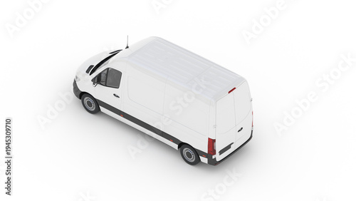 Isometric High Angle Rear View of White Cargo Van Mockup