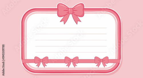 Cute Pink Rounded Rectangle Frame with Bows Vector Illustration for Notes, Labels, or Decorative Text Backgrounds